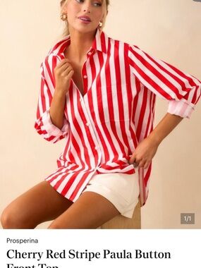 Red & White Stripe Button-Front Shirt